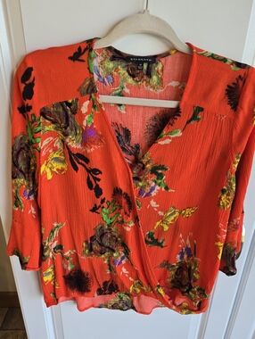 Staccato Bold Red Floral Wrap-Style Blouse